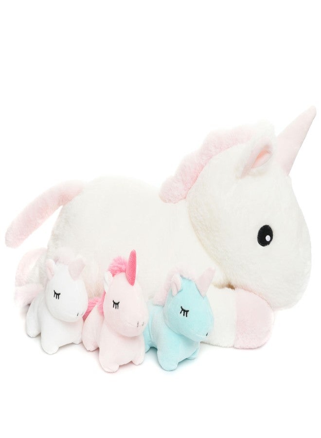 WEIGEDU Unicorn Toys for Girls Ages 1 2 3 4 5 6 7 8 Years, Mommy Stuffed Animal with 3 Babies Unicorns in Her Tummy, Soft Plush Toys Set for Baby Toddler Kids Valentines Birthday Gifts - Image 1